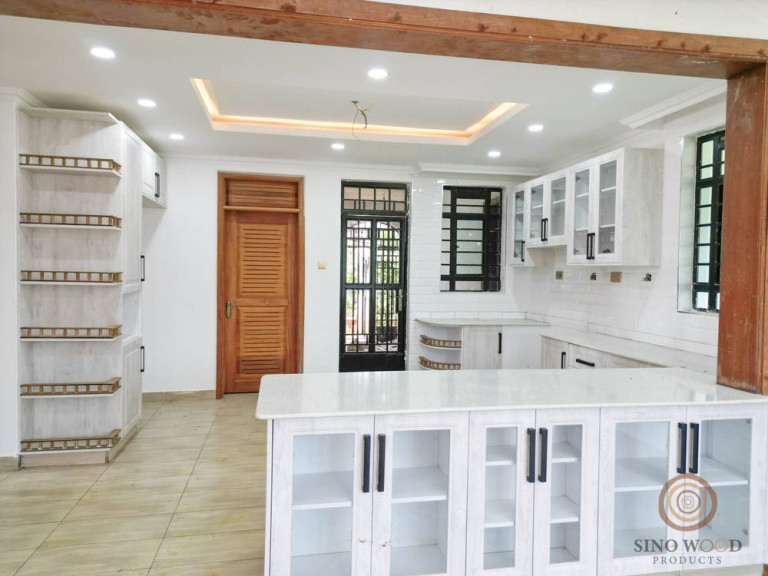 Kitchen with Glass-Door Display Cabinets