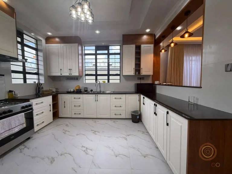 Custom Kitchen Cabinets - White with Wood Trim