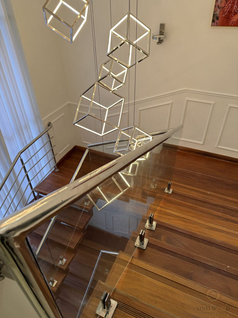 Hardwood Staircase with Glass & Steel Rail