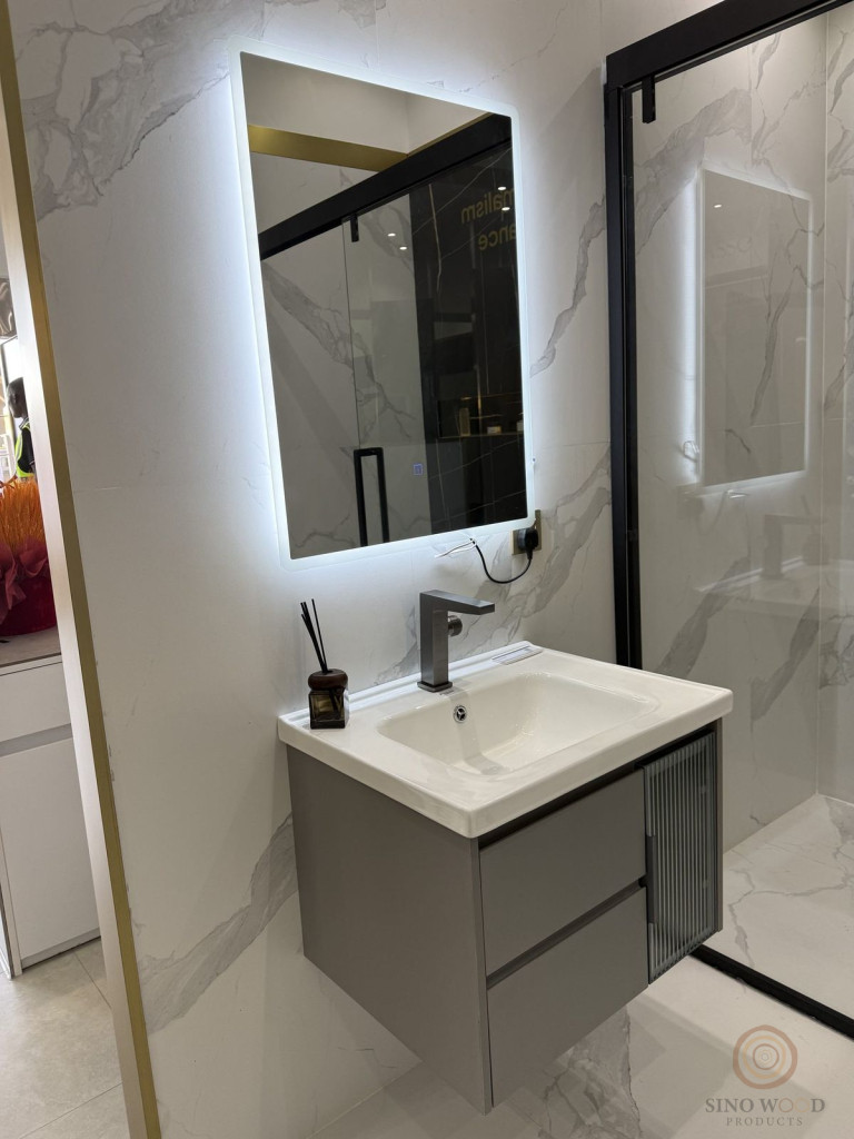 Grey Vanity with Backlit Mirror