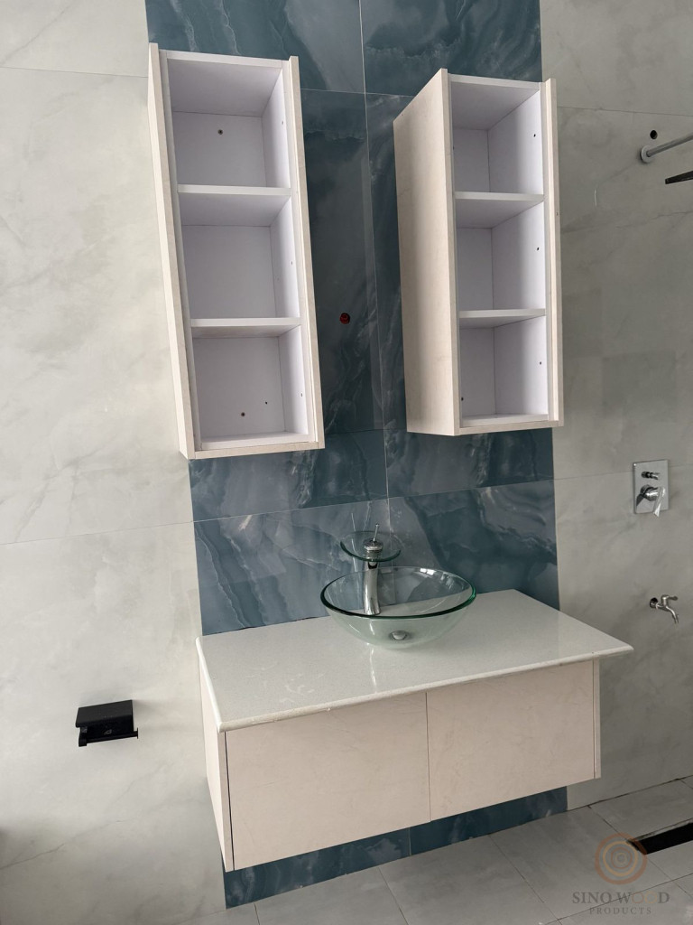 White Vanity with Glass Basin