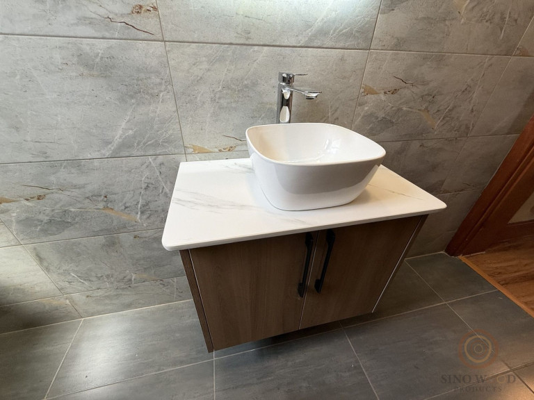 Wood-Finish Vanity with Vessel Basin