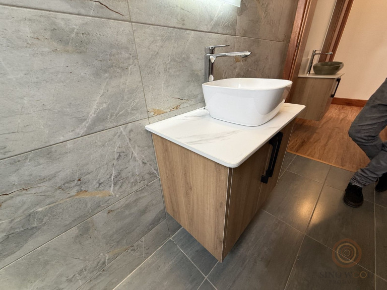 Wood-Finish Vanity with Vessel Basin